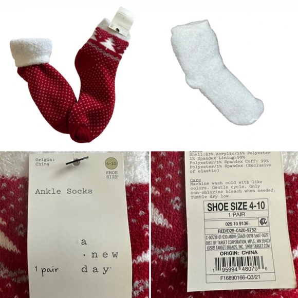 NWT a new day Women's Shoe Sz.4-10 Red/White Pattern Soft & Cozy Holiday Socks - Picture 6 of 8